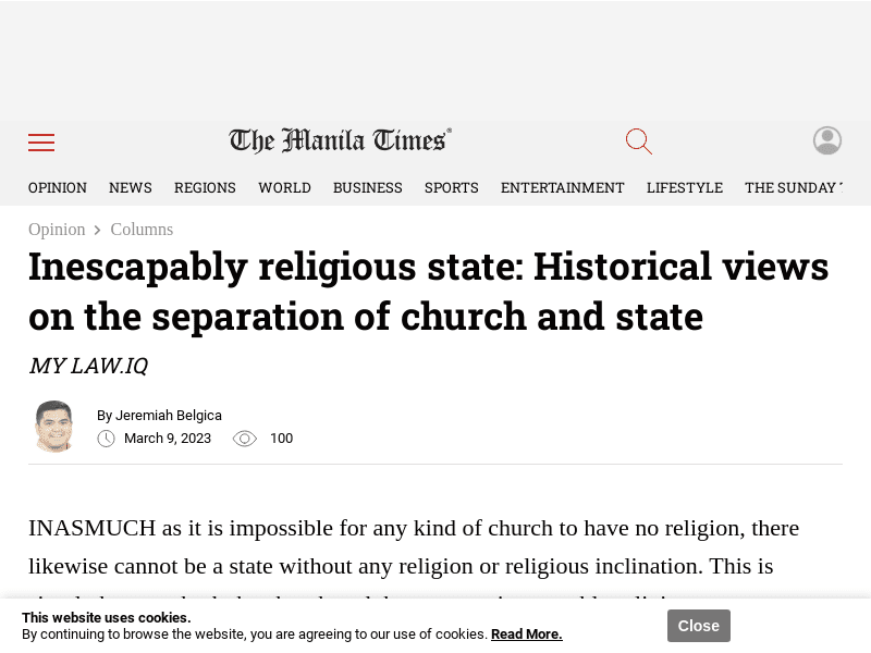 Inescapably religious state: Historical views on the separation of church and state