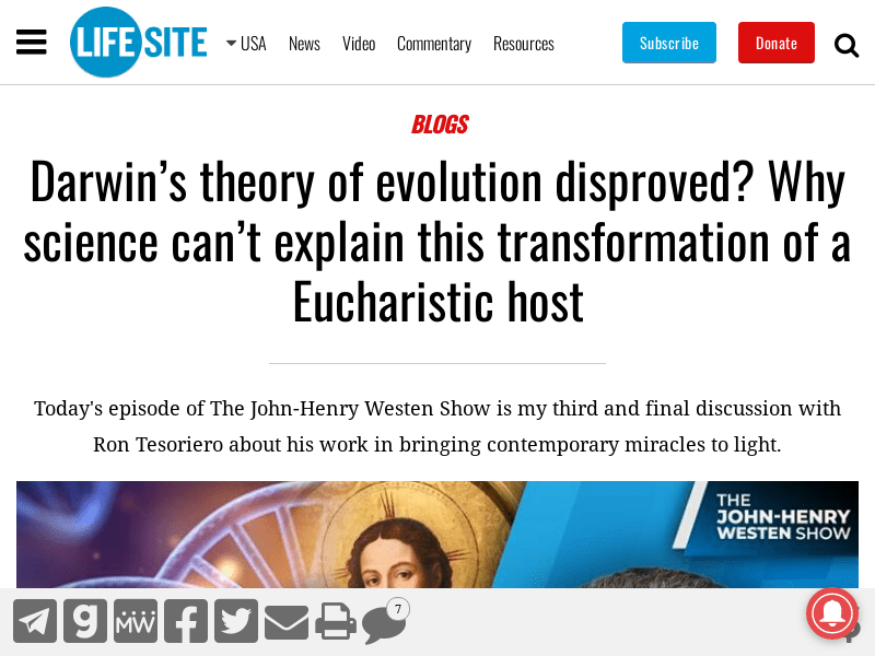 Darwin's theory of evolution disproved? Why science can't explain this transformation of a Eucharistic host - LifeSite