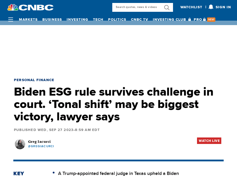 Biden ESG rule survives challenge in court. 'Tonal shiftâ may be biggest victory, lawyer says