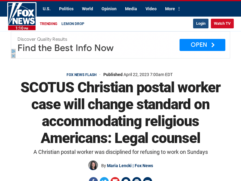 SCOTUS Christian postal worker case will change standard on accommodating religious Americans: Legal counsel