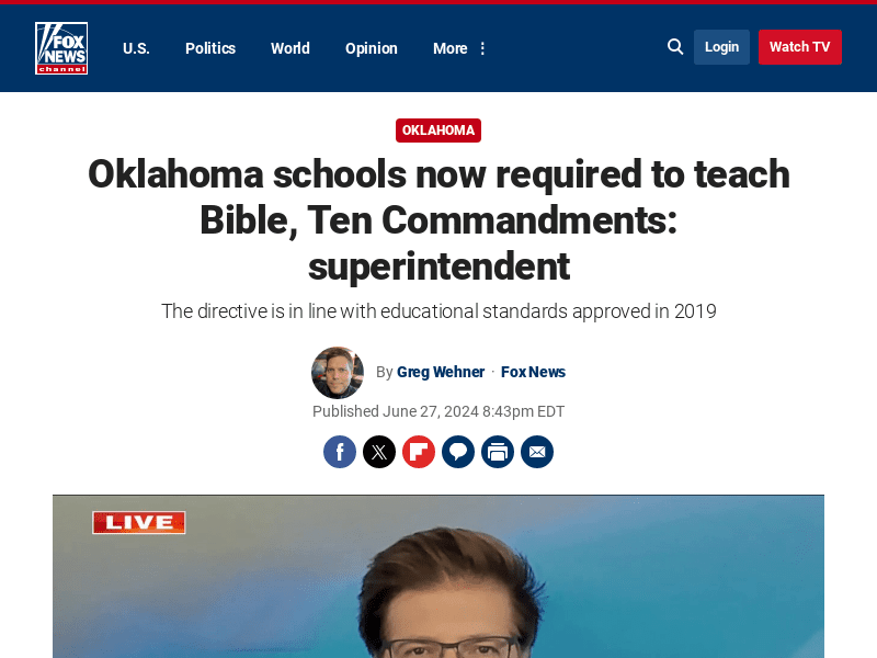 Oklahoma schools now required to teach Bible, Ten Commandments: superintendent