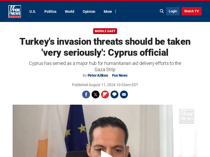 Turkey's invasion threats should be taken 'very seriously': Cyprus official