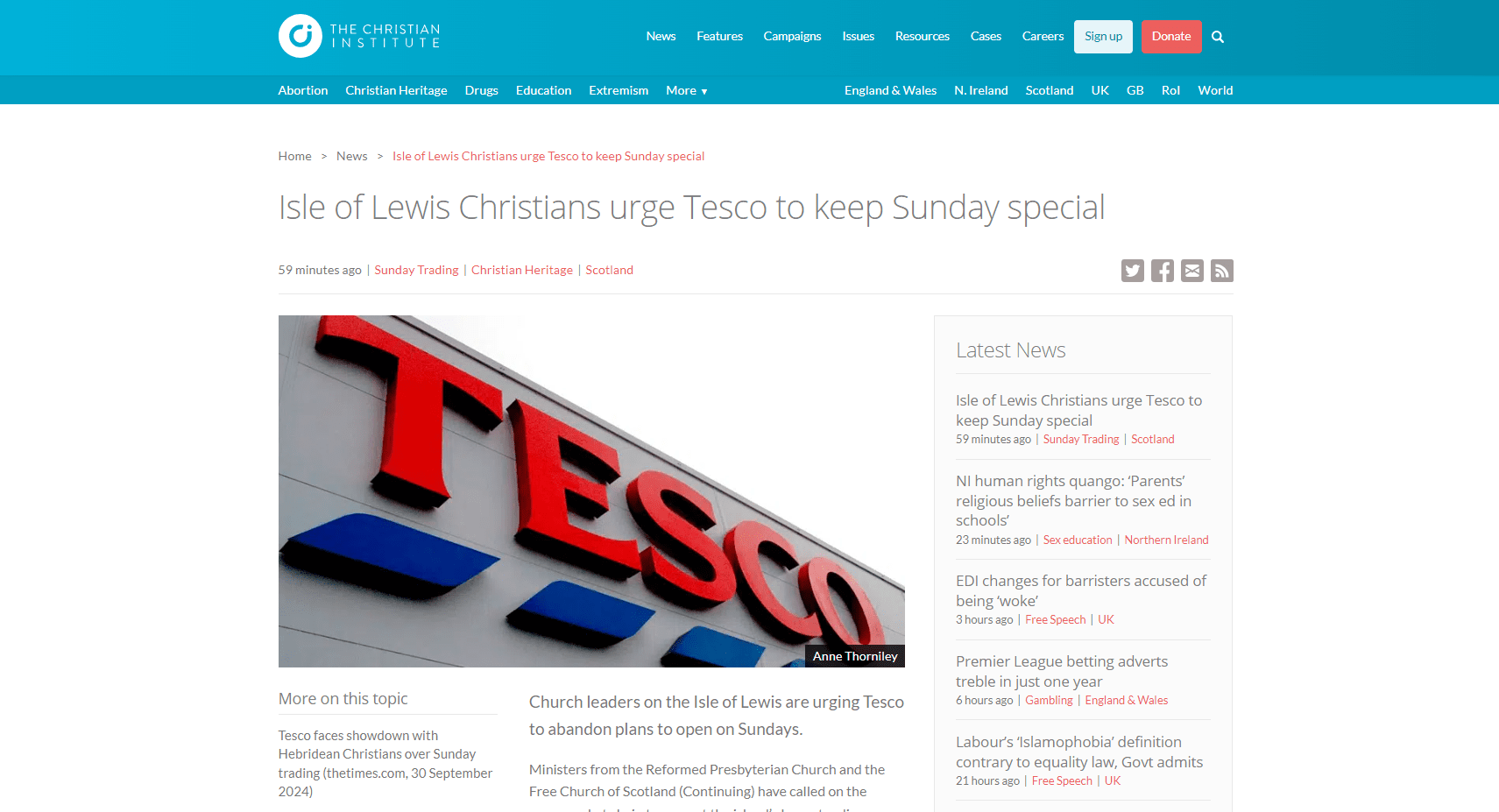 Isle of Lewis Christians urge Tesco to keep Sunday special