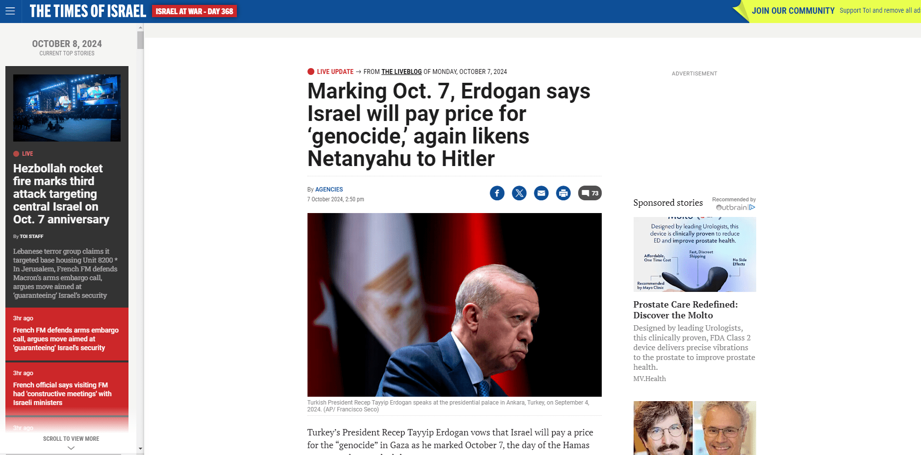 Marking Oct. 7, Erdogan says Israel will pay price for 'genocide,' again likens Netanyahu to Hitler