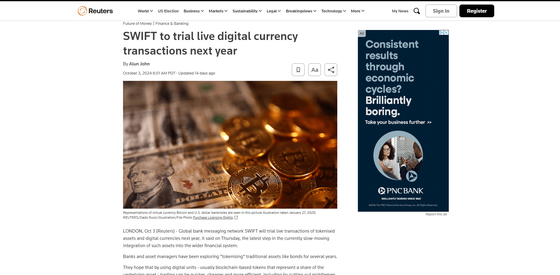 SWIFT to trial live digital currency transactions next year