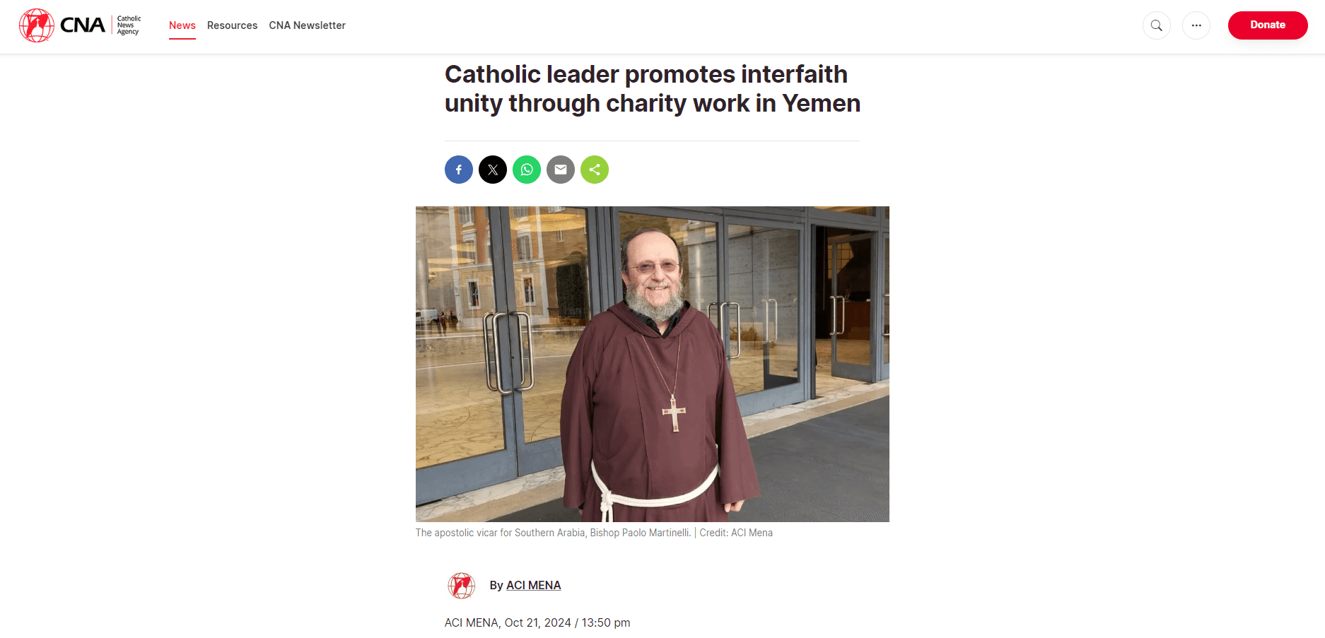 Catholic leader promotes interfaith unity through Yemen charity work in Yemen