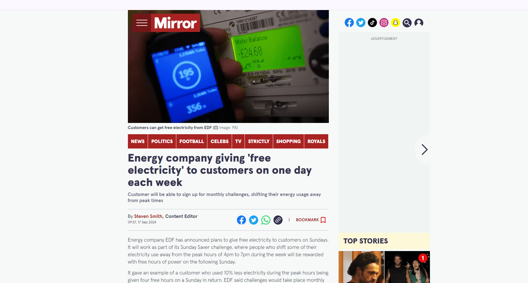 Energy company offers 'free electricity' on one day each week