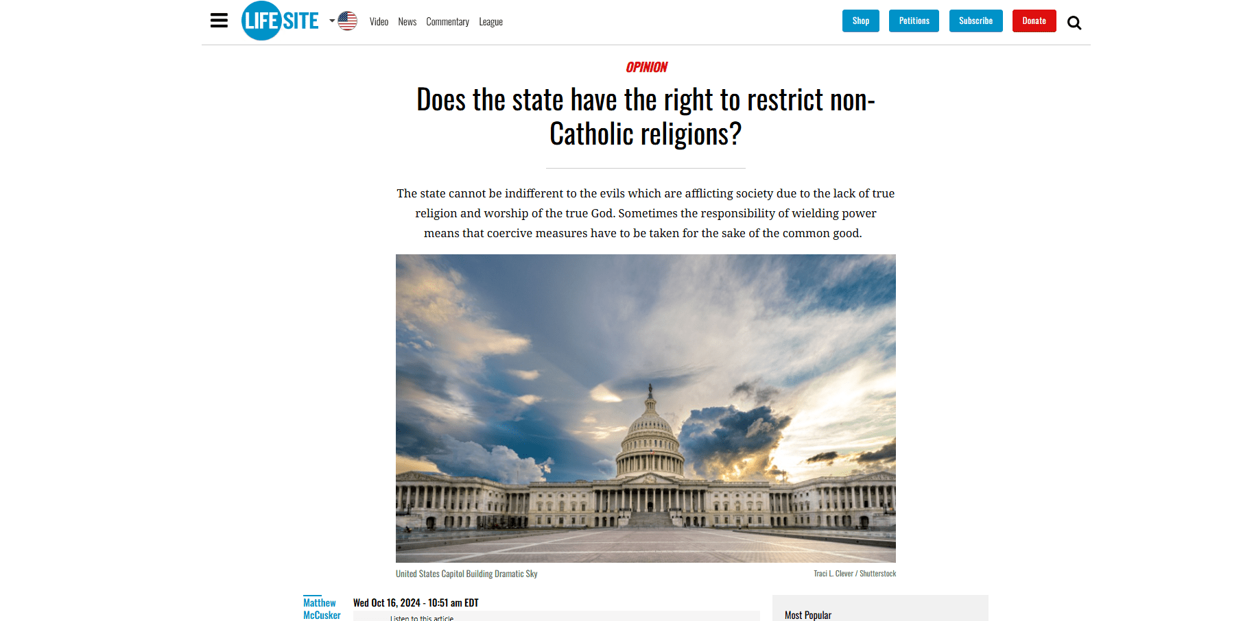 Does the state have the right to restrict non-Catholic religions?