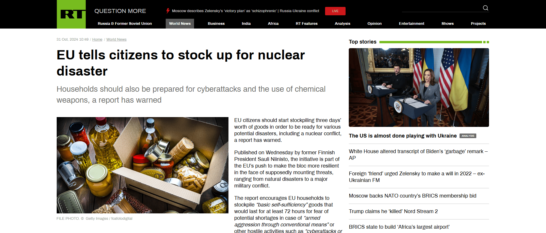 EU tells citizens to stock up for nuclear disaster