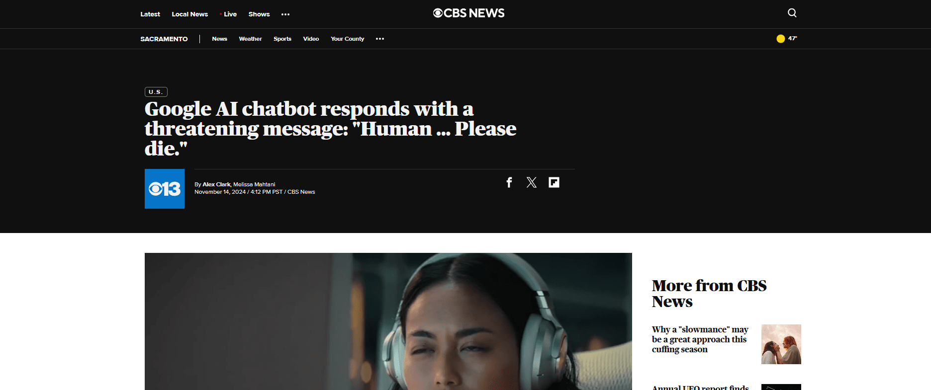 Google AI chatbot responds with a threatening message: "Human…Please die."