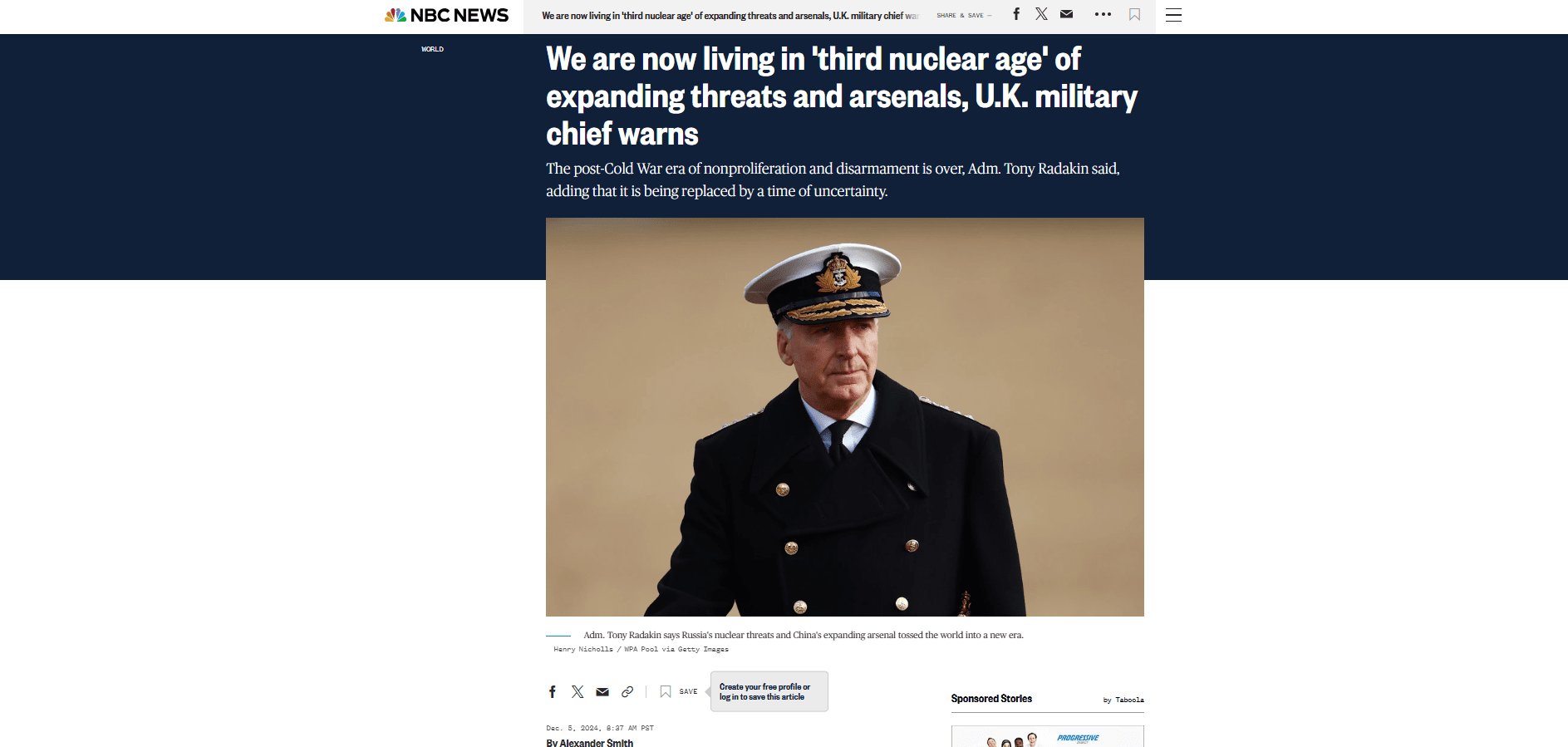 We are now living in 'third nuclear age' of expanding threats and arsenals, U.K. military chief warns