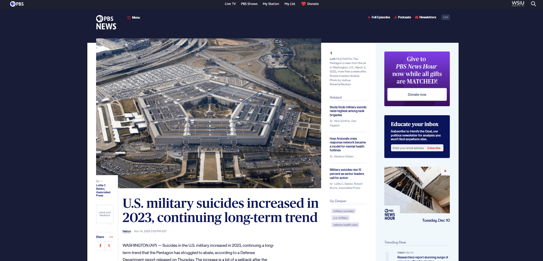 U.S. military suicides increased in 2023, continuing long-term trend