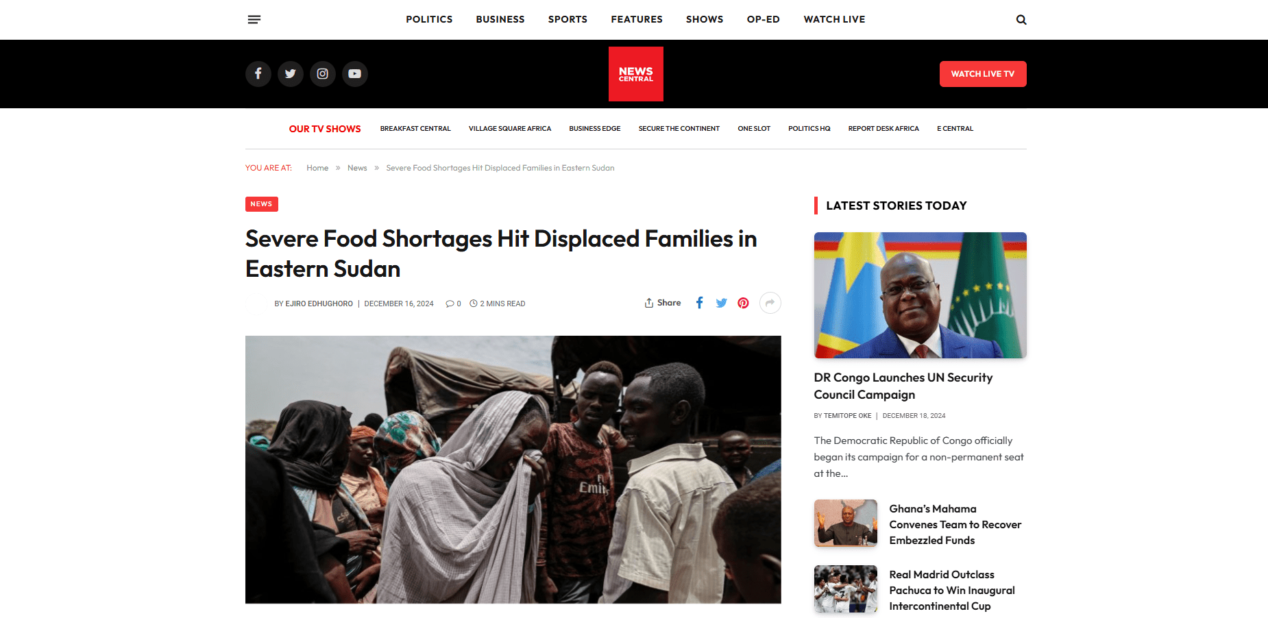 Severe Food Shortages Hit Displaced Families in Eastern Sudan