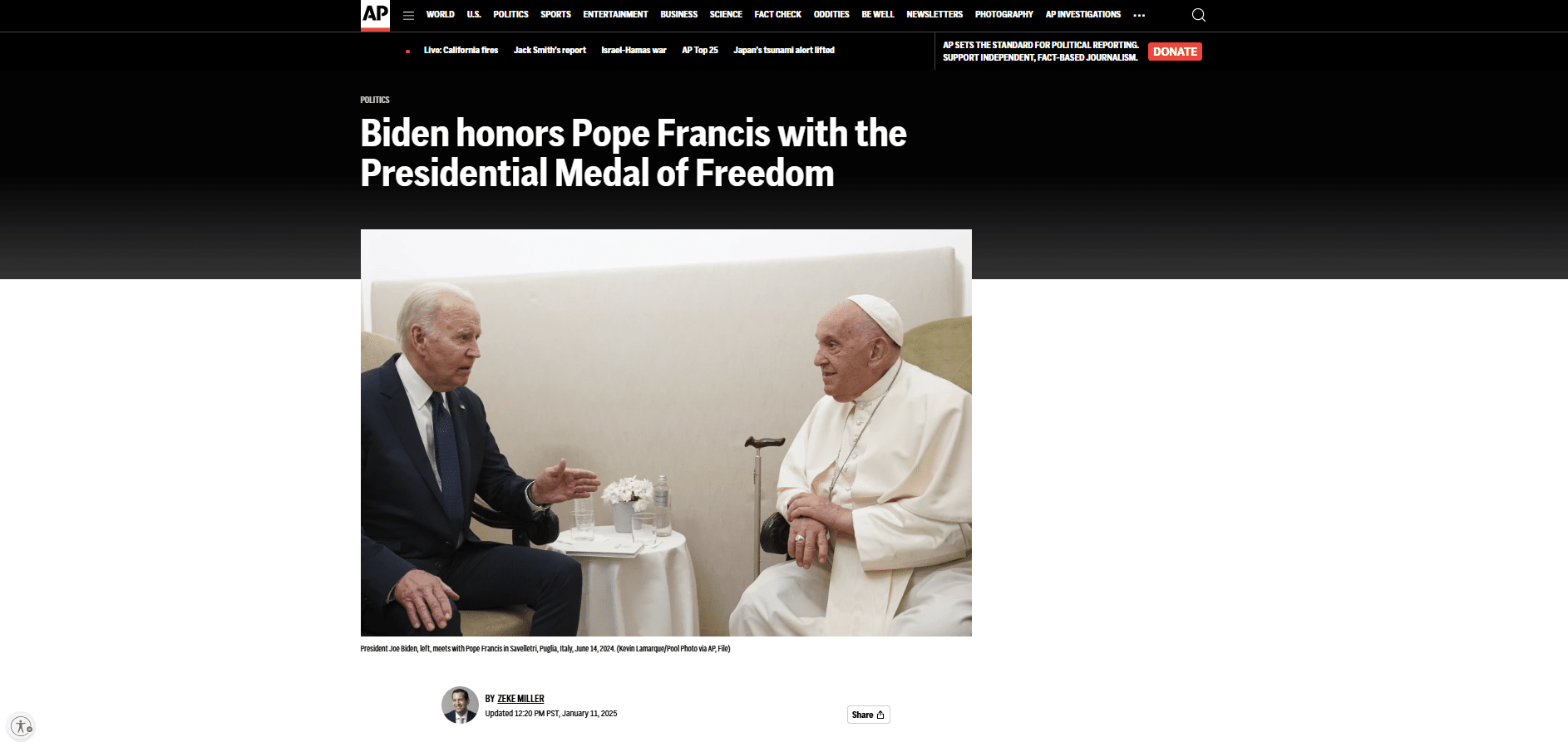 Biden honors Pope Francis with the Presidential Medal of Freedom