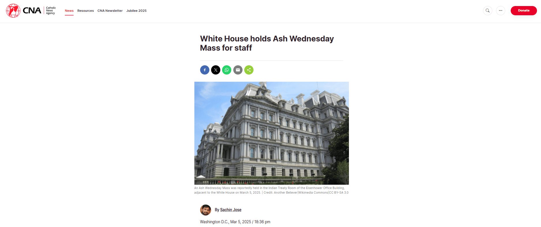 White House holds Ash Wednesday Mass for staff 