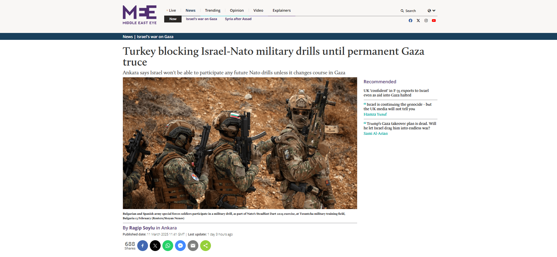 Turkey blocking Israel-Nato military drills until permanent Gaza truce
