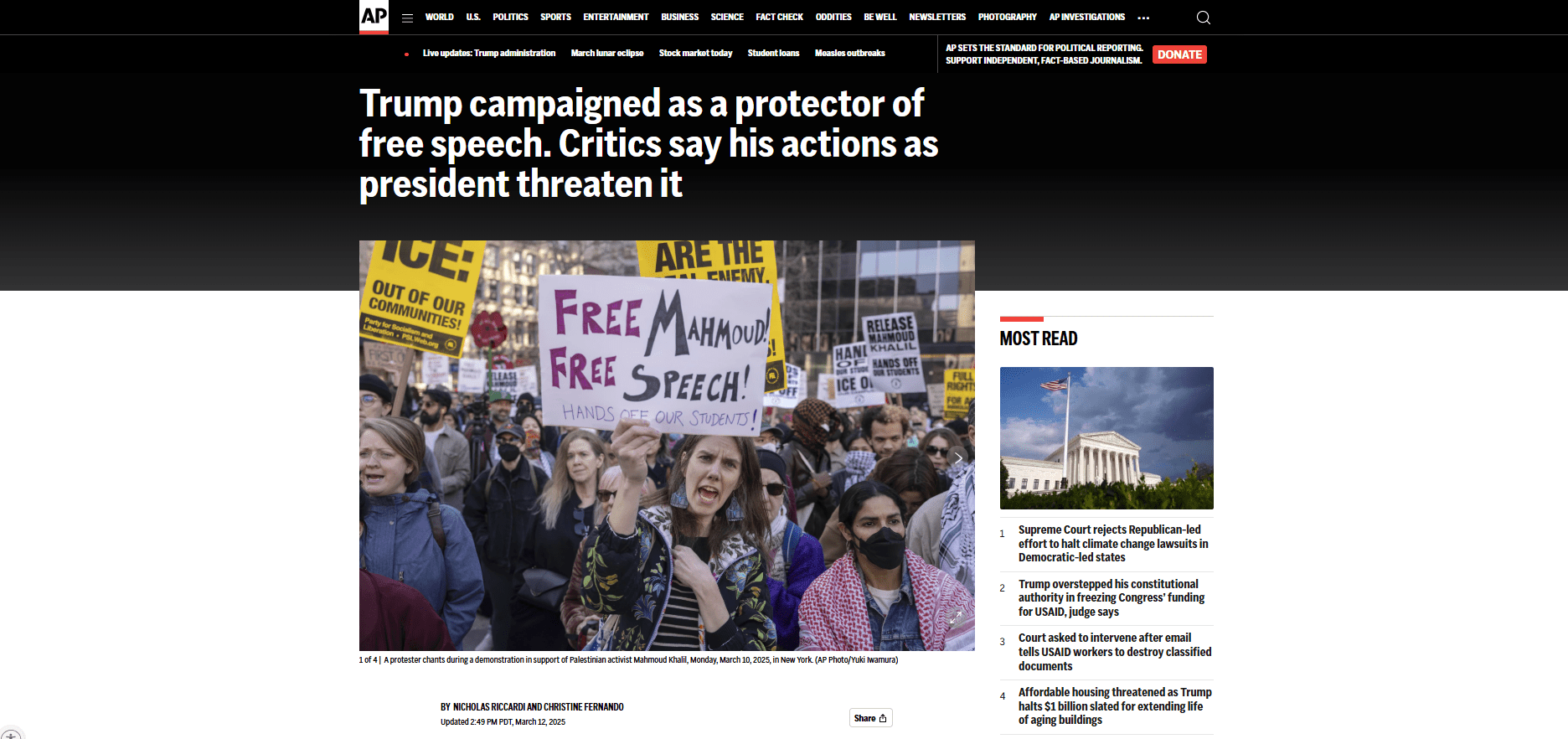 Trump campaigned as a protector of free speech. Critics say his actions as president threaten it