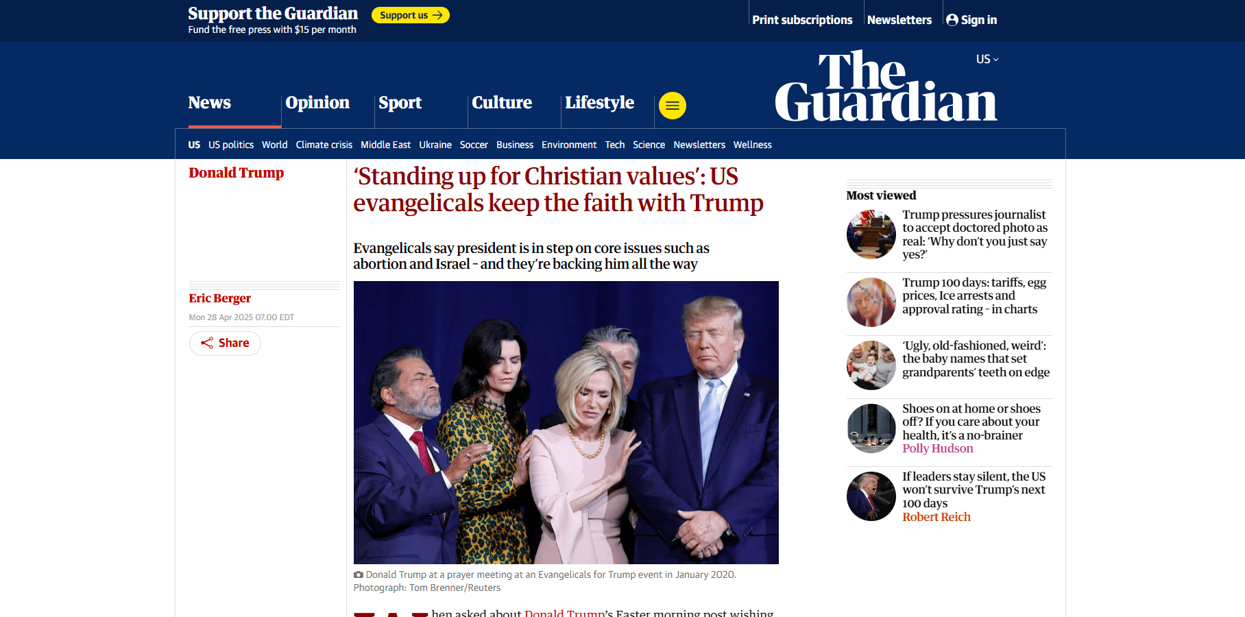 'Standing up for Christian values': US evangelicals keep the faith with Trump