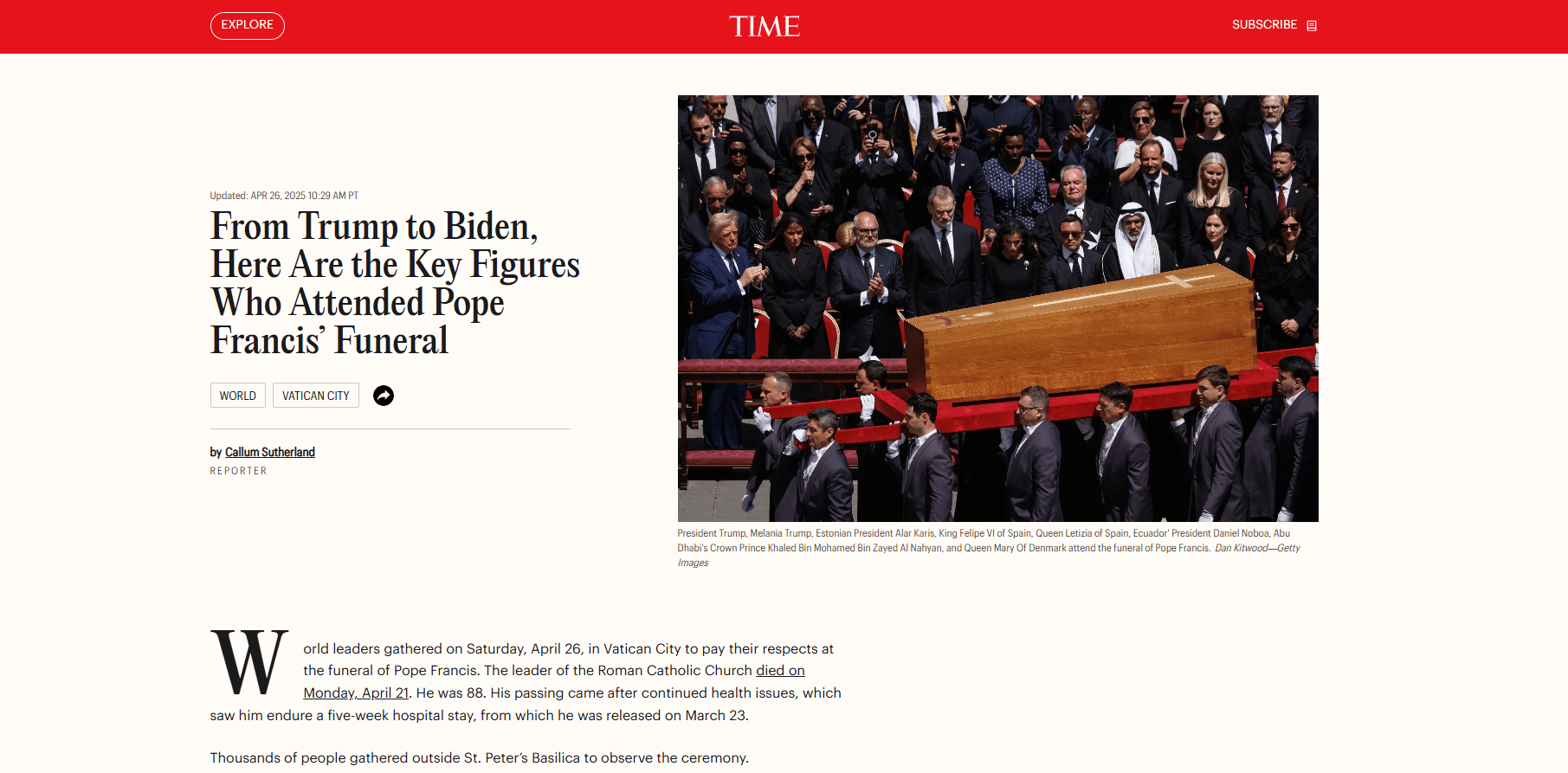 Here Are the Key Figures That Attended Pope Francis' Funeral