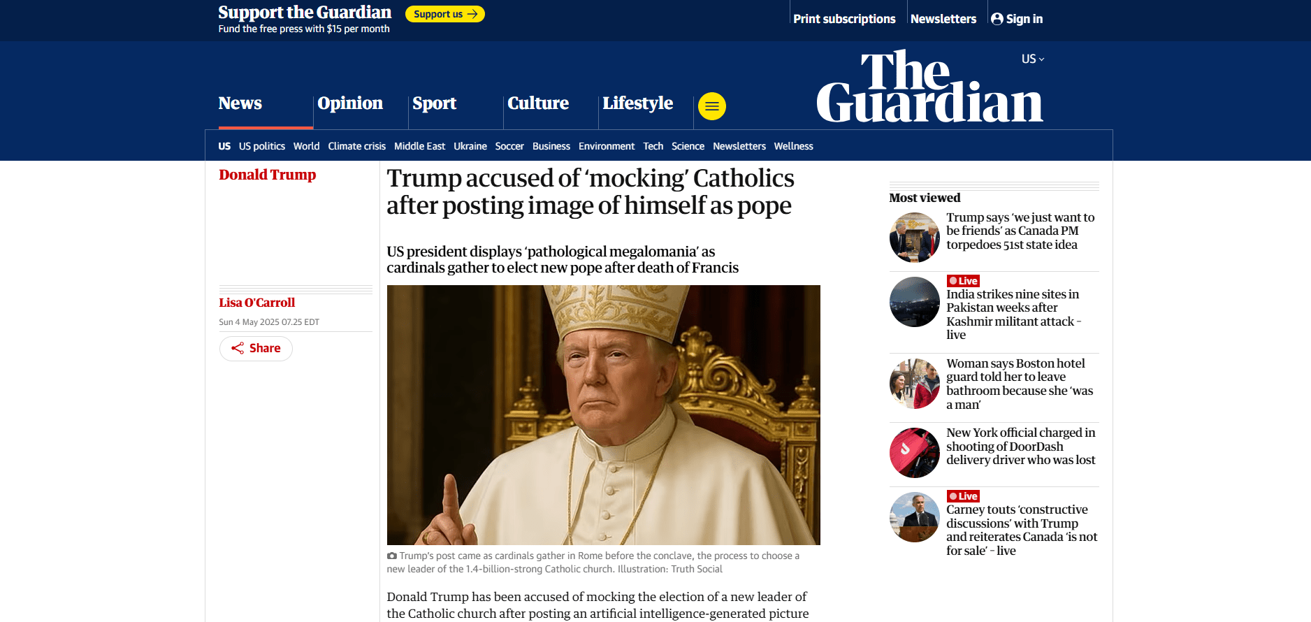 Trump accused of 'mocking' Catholics after posting image of himself as pope
