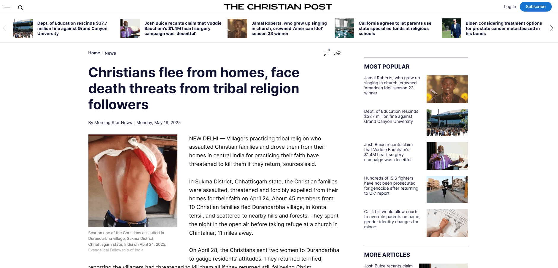 Christians flee from homes, face death threats from tribal religion followers
